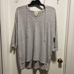 Gray Striped Hoodie Top